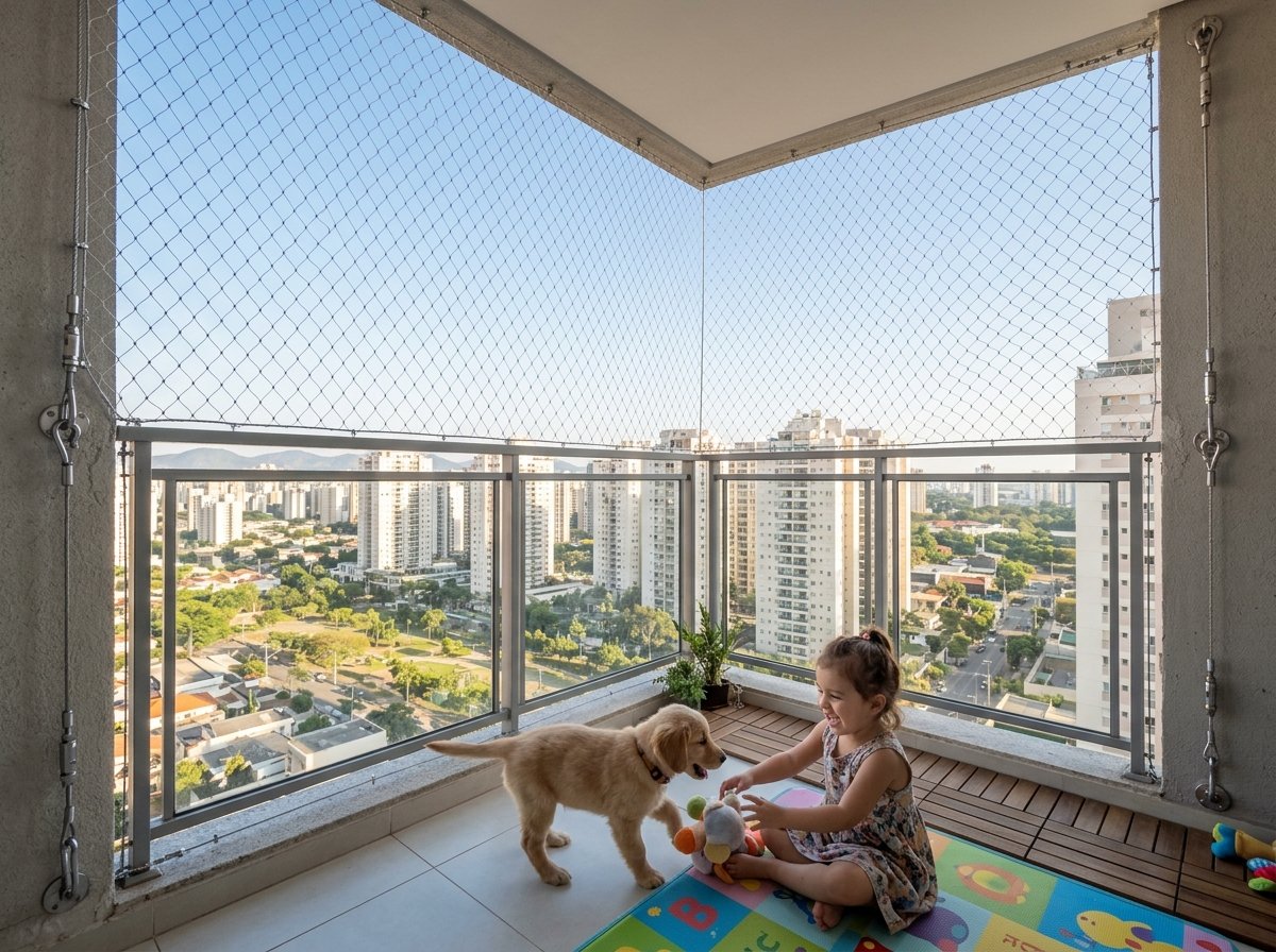 Balcony child and pet safety netting installed in Bangalore high-rise apartment